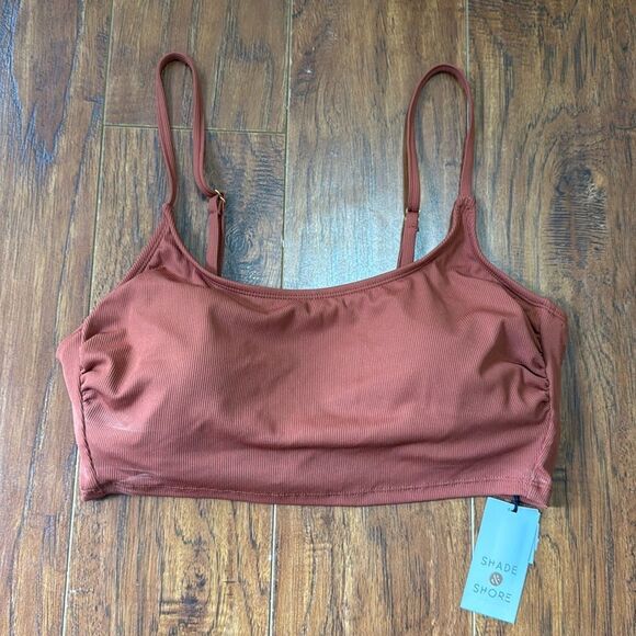 *NWT Shade & Shore Large (12-14) Brown Ribbed Bikini Swim Bralette Top - Picture 3 of 9